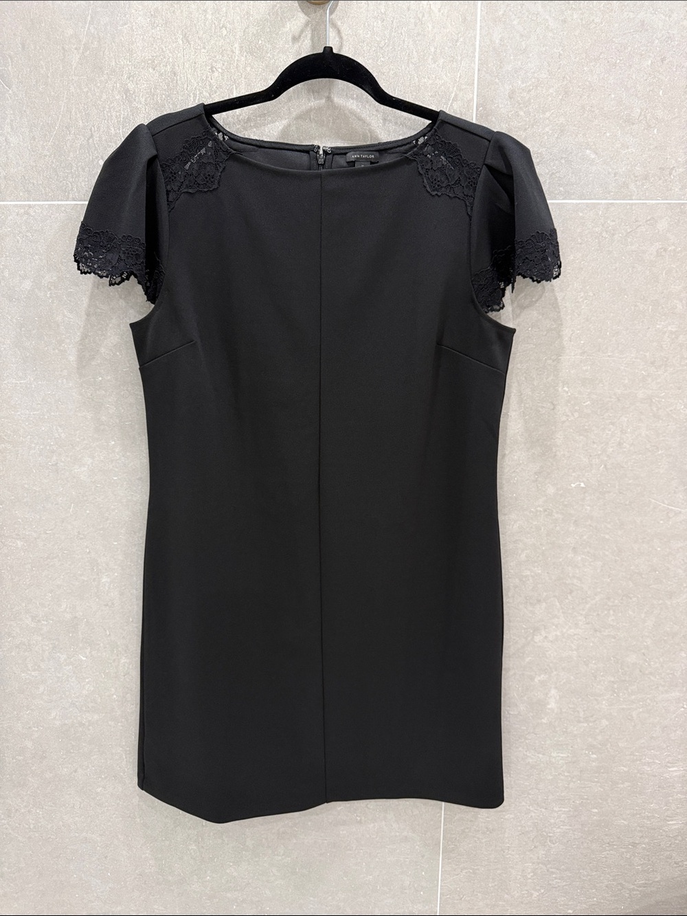 Worn once - Ann Taylor Black Mini Dress with Lace Cap Sleeves